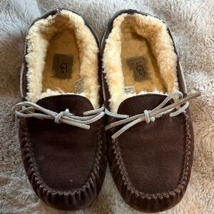 UGG Brown Suede Shearling Moccasins with Cream Lining